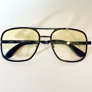 Caddis Readers 1.25 Black Metamodernist Scout w/ yellow lenses (Gwyneth style)